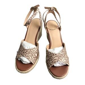 Ann Taylor Women's Sz 7.5M Espadrille Wedge Sandals Buckle Straps Brown Spotted